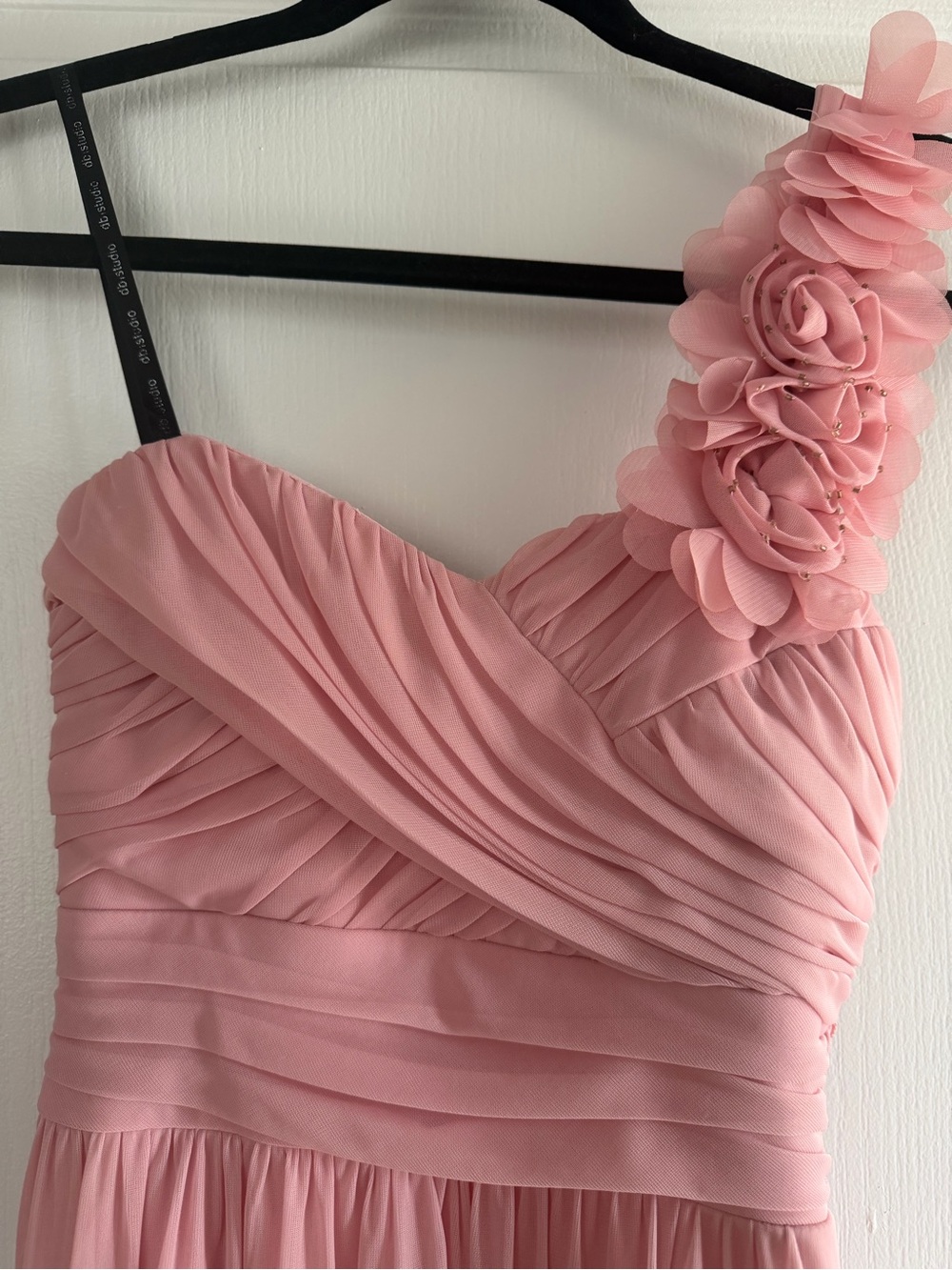 David’s Bridal One-Shoulder Pink Floral Detail Chiffon Dress